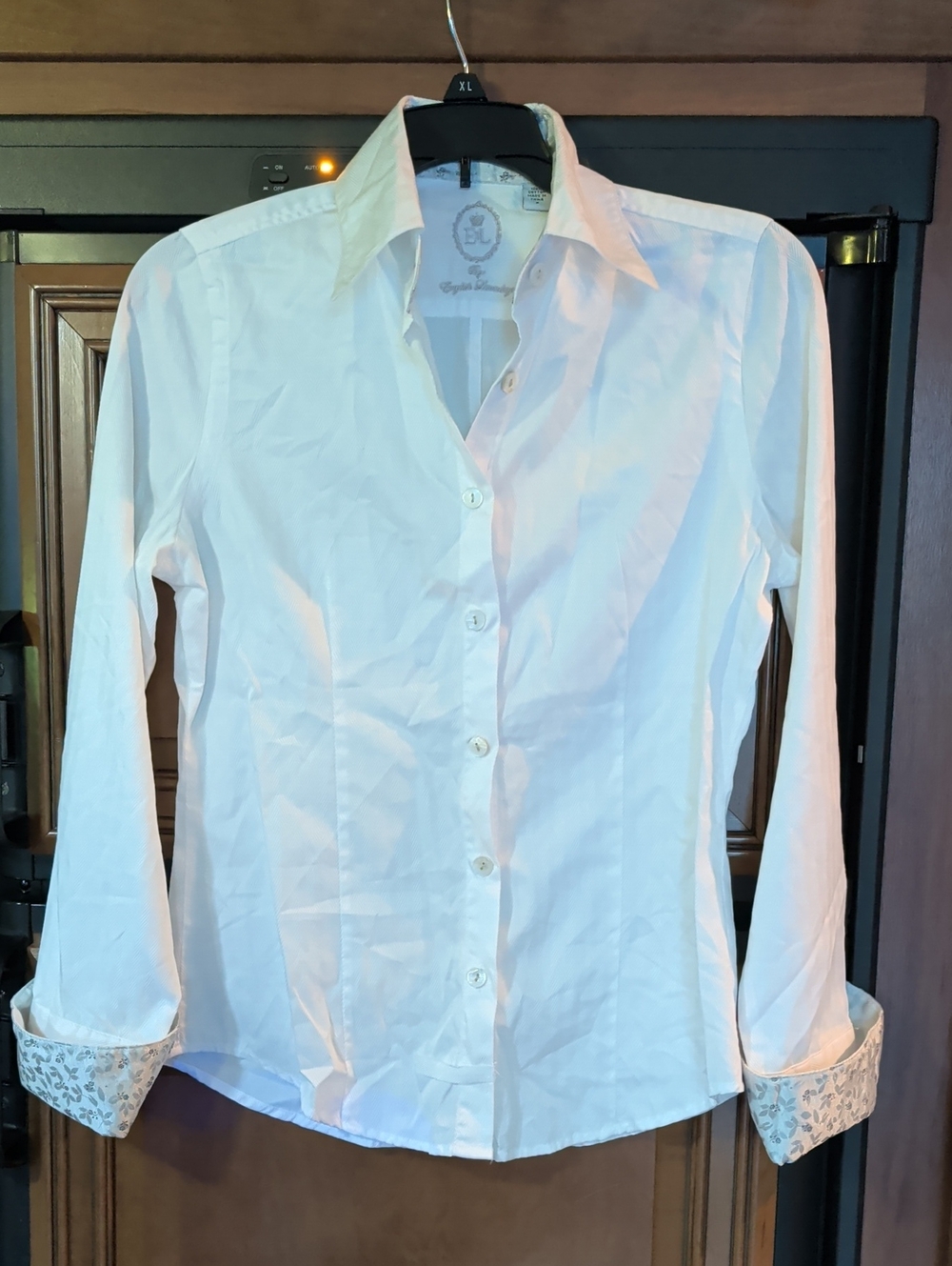English Laundry White Button-Down Shirt with Floral Cuff Cotton